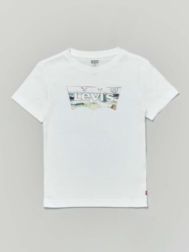 Levi's T-shirt bianca mezza manica con logo batwing in grafica onde