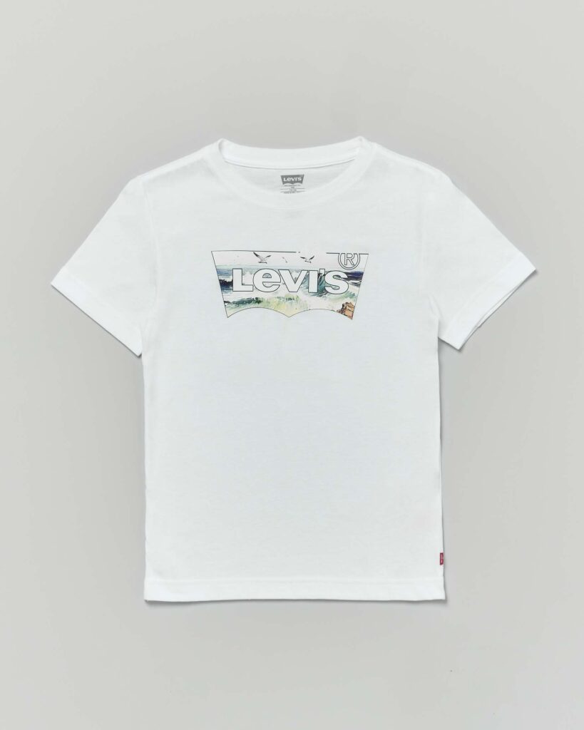Levi's T-shirt bianca mezza manica con logo batwing in grafica onde