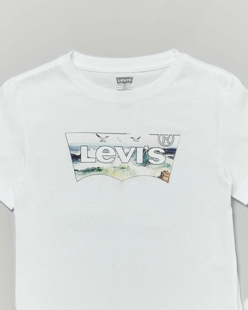 Levi's T-shirt bianca mezza manica con logo batwing in grafica onde - immagine 3